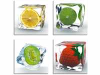 Artland Leinwandbild "Früchte im Eiswürfel", Lebensmittel, (4 St.), 4er Set,
