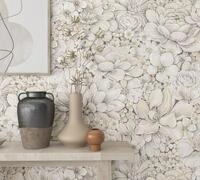 Marburg Vliestapete "Flower" matt gepr&auml;gt Blattmotiv moderne Tapete f&uuml;r Wohnzimmer