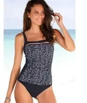 Badeanzug LASCANA "Minimal", Damen, Gr. 40, Cup B, blau (marine, bedruckt), Polyamid,