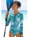 Badeanzug LASCANA ACTIVE "Coal", Damen, Gr. 42, N-Gr, blau (petrol, bedruckt),