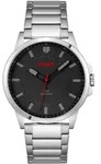 Quarzuhr HUGO "FIRST", silber (silberfarben, schwarz), Armbanduhren, Herren,