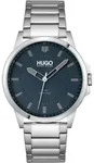 Quarzuhr HUGO "FIRST", silber (silberfarben, dunkelblau), Armbanduhren, Herren,