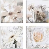 Artland Leinwandbild "Magnolie Gerberas Rosen in Buchstaben" Blumen 4 Stk. tlg. 4er