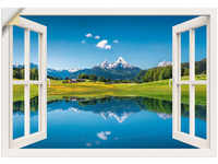 Wandbild ARTLAND "Fensterblick Alpen und Bergsee" Bilder Gr. B/H: 130 cm x 90...