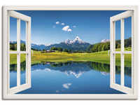 Wandbild ARTLAND "Fensterblick Alpen und Bergsee" Bilder Gr. B/H: 70 cm x 50 cm,