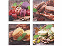 Artland Leinwandbild "Macarons", Süßspeisen, (4 St.), 4er Set, verschiedene