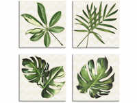Artland Leinwandbild "Blätter mit Muster", Blätter, (4 St.), 4er Set, verschiedene