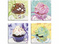 Artland Leinwandbild "Cupcakes", Süßspeisen, (4 St.), 4er Set, verschiedene