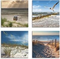 Artland Leinwandbild "Einsamer Strand Ostsee Sandd&uuml;ne Gr&auml;ser" Strand 4 Stk. tlg.