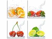 Artland Leinwandbild "Früchte mit Spritzwasser", Lebensmittel, (4 St.), 4er Set,
