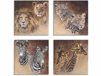 Artland Leinwandbild "Löwen Leoparden Zebra Giraffen", Wildtiere, (4 St.), 4er Set,
