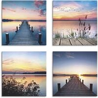 Artland Leinwandbild "Pier See Abendrot Schilf Sonnenstrahlen" Gew&auml;sser 4 Stk. tlg.