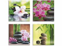 Artland Leinwandbild "Spa Bambus Zweige Zen Steine", Zen, (4 St.), 4er Set,