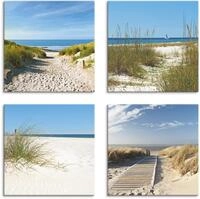 Artland Leinwandbild "Strand und Sandd&uuml;nen" Strand 4 Stk. tlg. 4er Set, verschiedene
