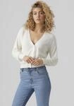 Strickjacke VERO MODA "VMNEWLEXSUN LS SHORT V-NECK CAR GA NOOS", Damen, Gr. M, wei&szlig;