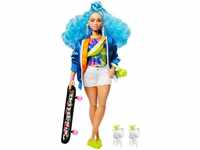 Mattel Barbie Extra Puppe mit blauen Haaren und Skateboard