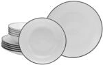 CreaTable Tafelservice Luna Black Line wei&szlig; Porzellan 12 tlg.