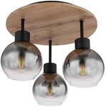 GLOBO Deckenleuchte 15656-3DR Rauch schwarz natur klar Glas Metall MDF H/D: ca. 38x38