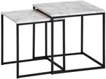 Beistelltisch 2er-Set. wei&szlig; Marmor Optik schwarz pulverbeschichtet MDF Stahl