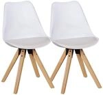 Stuhl 2er-Set wei&szlig; natur Kunststoff Echtholz Kunstleder B/H/T: ca. 52x87x49 cm