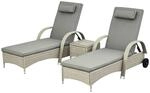 Outsunny Gartenliege-Set mit Tisch grau Polyrattan B/H/L: ca. 73x103x200 cm