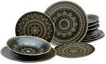 CreaTable Tafelservice MANDALA GOLD schwarz Steinzeug 12 tlg.