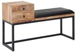 Wohnling Sitzbank natur schwarz schwarz Echtholz Leder Eisen B/H/T: ca. 100x60x35 cm