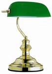 GLOBO Tischleuchte Antique messing gr&uuml;n Glas Metall B/H/L: ca. 19x38x25 cm E27...