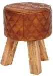 Wohnling Sitzhocker braun natur Leder Echtholz B/H/T: ca. 35x46x35 cm