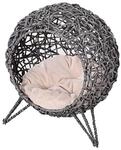 PawHut Katzenkorb Silbergrau Rattan B/H/L: ca. 52x58x52 cm
