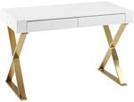 Schreibtisch wei&szlig; Lack Hochglanz gold lackiert B/H/T: ca. 118x76x57 cm