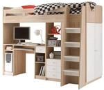 Hochbett Unit wei&szlig; Eiche Sonoma Nachbildung Liegefl&auml;che B/L: ca. 90x200 cm
