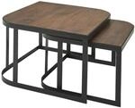 Beistelltisch 2er-Set. natur schwarz pulverbeschichtet Echtholz Eisen