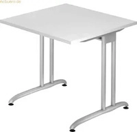 HAMMERBACHER Altus Schreibtisch wei&szlig; quadratisch, C-Fu&szlig;-Gestell silber 80,0 x 80,0