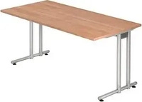 HAMMERBACHER Prokura Schreibtisch nussbaum rechteckig, C-Fu&szlig;-Gestell silber 160,0 x