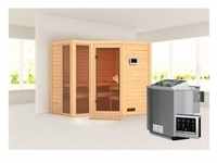 KARIBU Sauna Amara ohne Zierkranz und Beleuchtung am Dach Ofen 9 kW Bio externe...
