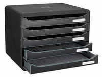 Exacompta Schubladenbox Big-Box Plus quer Classic schwarz 308714D, DIN A4 quer mit 5