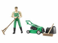 bruder bworld 62103 Gärtner mit Rasenmäher und Gartengeräten Spielfigur