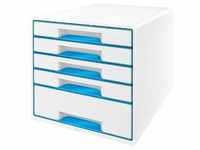 LEITZ Schubladenbox WOW Cube perlweiß/blau 5214-20-36, DIN A4 mit 5 Schubladen