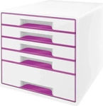 LEITZ Schubladenbox WOW Cube perlwei&szlig;/violett 52142062, DIN A4 mit 5 Schubladen, 1