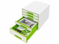 LEITZ Schubladenbox WOW Cube perlweiß/grün 5214-20-54, DIN A4 mit 5 Schubladen