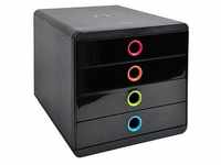 Exacompta Schubladenbox POP-BOX schwarz mit bunten Grifflöchern 314498D, DIN A4 mit