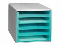 M&M Schubladenbox aquamarin-transparent 30050914, DIN A4 mit 5 Schubladen
