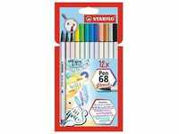 STABILO Pen 68 brush Brush-Pens farbsortiert, 12 St.