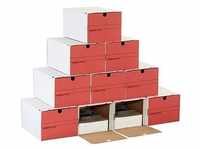 10 Top-Print Archivboxen weiß/rot 24,4 x 32,1 x 18,5 cm