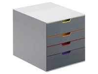 DURABLE Schubladenbox VARICOLOR® dunkelgrau mit bunten Farblinien 760427, DIN...
