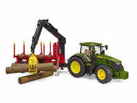 bruder John Deere 7R 350 Traktor mit Rückeanhänger und 4 Baumstämmen 03154