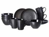 Frühstücksservice Kitwe, Keramik, schwarz, 12 teilig
