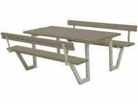 Plus Picknicktisch Wega Stahl-Holz 177 x 185 x 76 cm graubraun mit 2 Rückenlehnen