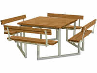 Plus Picknicktisch Twist Stahl-Holz 227 x 227 x 76 cm teak mit 4 Rückenlehnen